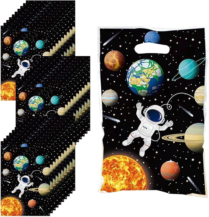 Rainmae 50 Pcs Outer Space Party Favors Bags, Space Goodies Treat Gift Candy Bags, Astronaut Party Plastic Gift Bags Planet Goodie Bags Treat Bags for Kids Birthday Galaxy Space Theme Party Supplies