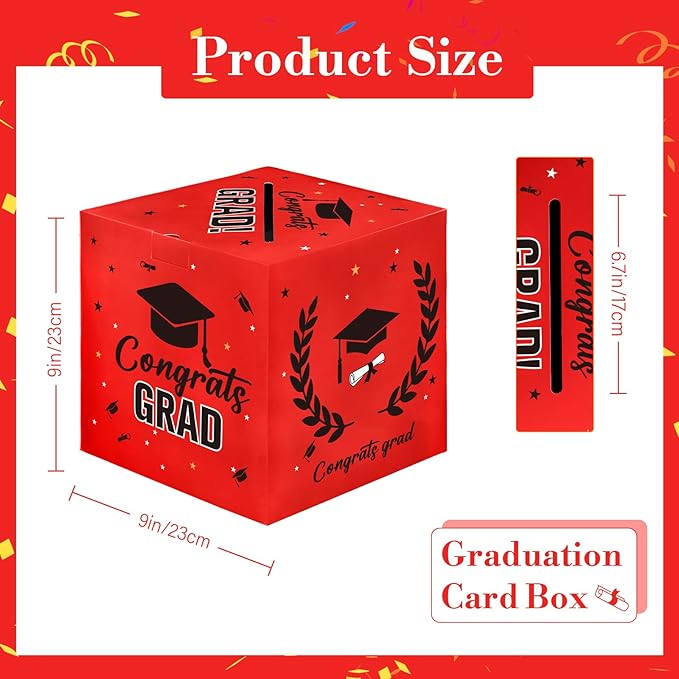 Graduation Card Box 2026 Graduation Party Decorations Red Black Graduation Card Box Holder for Graduation Party 2026 Congrats Grad Cards Gift Box Class of 2026 for Graduation Party Favors Supplies