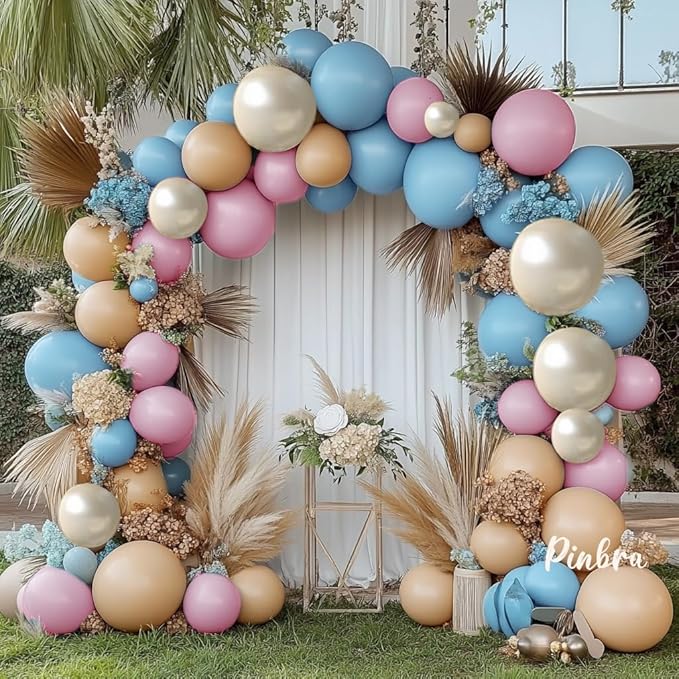 Dusty Rose Brown Balloon Garland Blue Pink Double Stuffed Tan White Sand Balloon Latex Pastel Arch Kit for Gender Reveal Baby Shower Birthday Bridal Shower Wedding Party Decorations