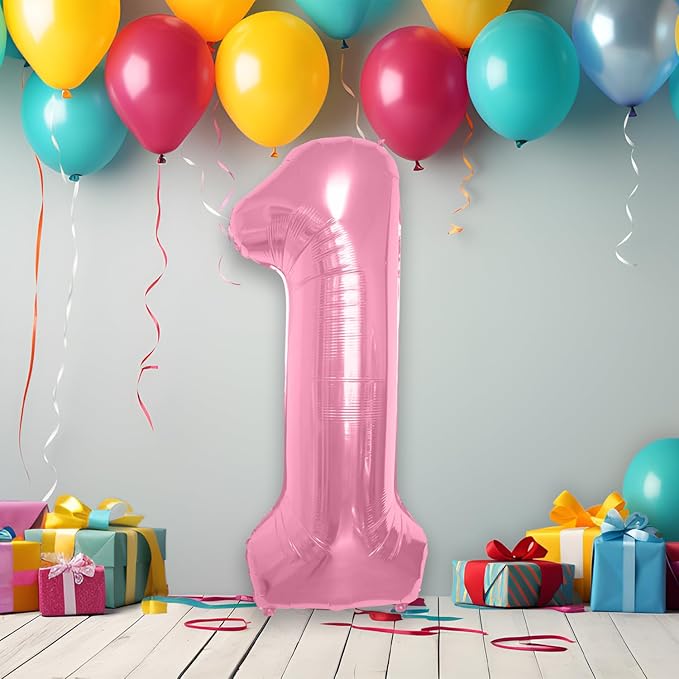 40 Inch Large Pink Number Celebration and Decoration Balloon for Birthday Parties, Graduations, Anniversaries, Weddings, Photo Shoots, Special Events - Helium Foil Mylar (Pink Number 1)