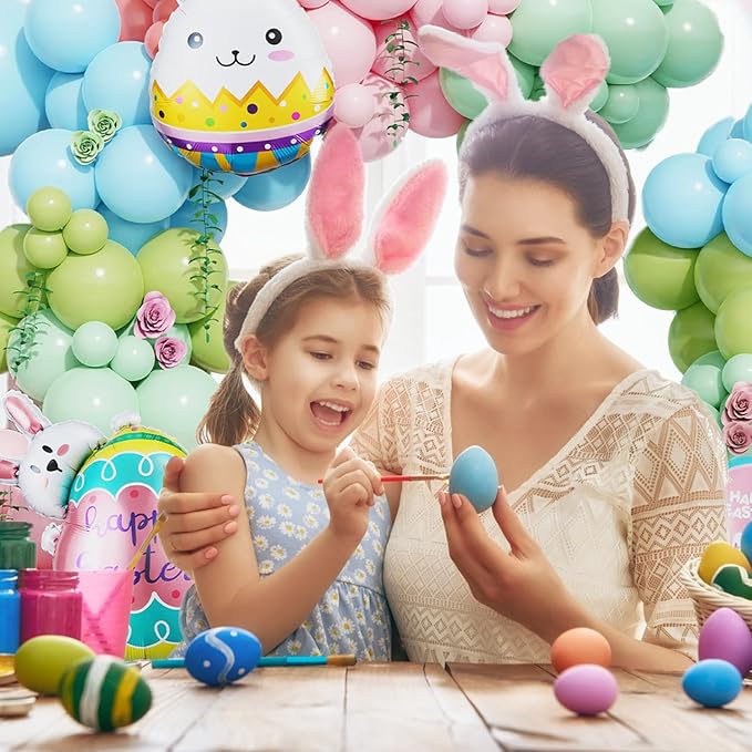 148Pcs Easter Pastel Balloon Garland Arch Kit, Pastel Pink Light Blue Green Balloons with Bunny Rabbit Egg Foil Balloons for Easter Birthday Party Bunny Hunt Spring Baby Shower Decorations