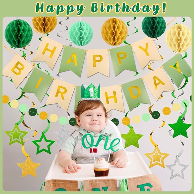 Birthday Decorations, Happy Birthday Banner with Honeycomb Balls, Swirls Set Happy Birthday Decorations Sign for Men Women Boys Girls Birthday Party Supplies Kit for Indoor Outdoor