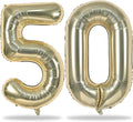 Champagne Gold Number 50 Balloons (3pcs), 40 Inch Unisex Birthday Decorations, Anniversary Party Supplies, Reusable Self Sealing