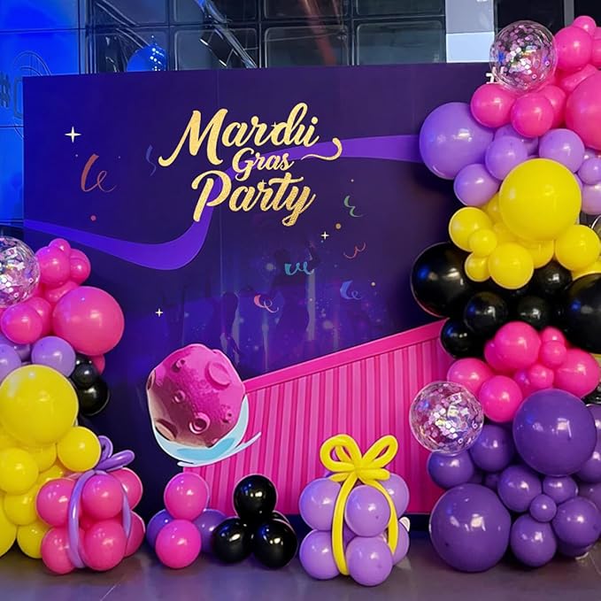 Hot Pink Purple Black Yellow Baloon Garland Arch Kit, 146Pcs Latex Balloons Different Sizes 18 12 10 5 inch for Birthday Wedding Graduation Engagement Party Decorations