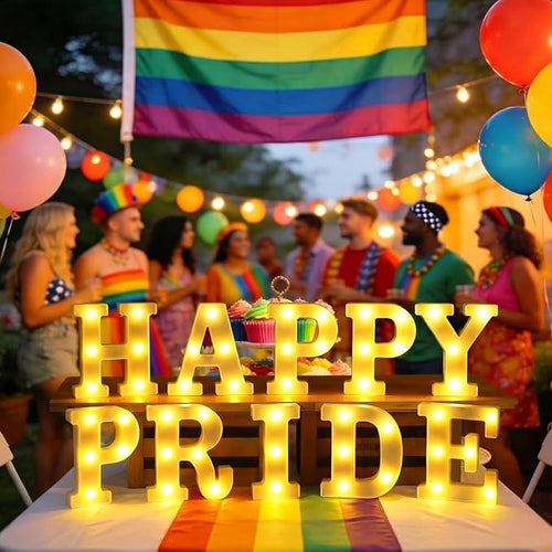 10 Pcs Happy Pride Decorations Pride LED Letter Sign Battery Powered Rainbow Party Deco Transgender Pansexual Bisexual LGBT Gay Table Decorations for Party Supplies