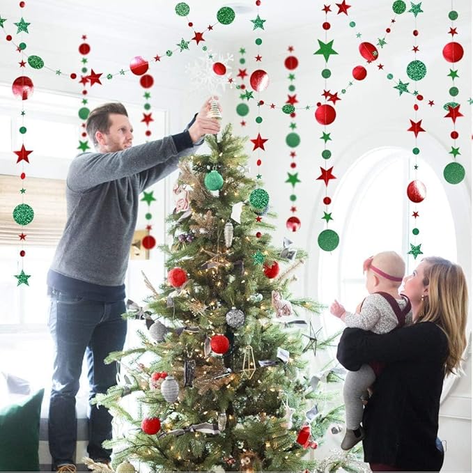 Decor365 Glitter Christmas Party Decorations Hanging Christmas Decoration Ugly Sweater Red Green Garlands Xmas Tree Star Streamer Photobooth Backdrop Office Classroom Birthday Party Decor