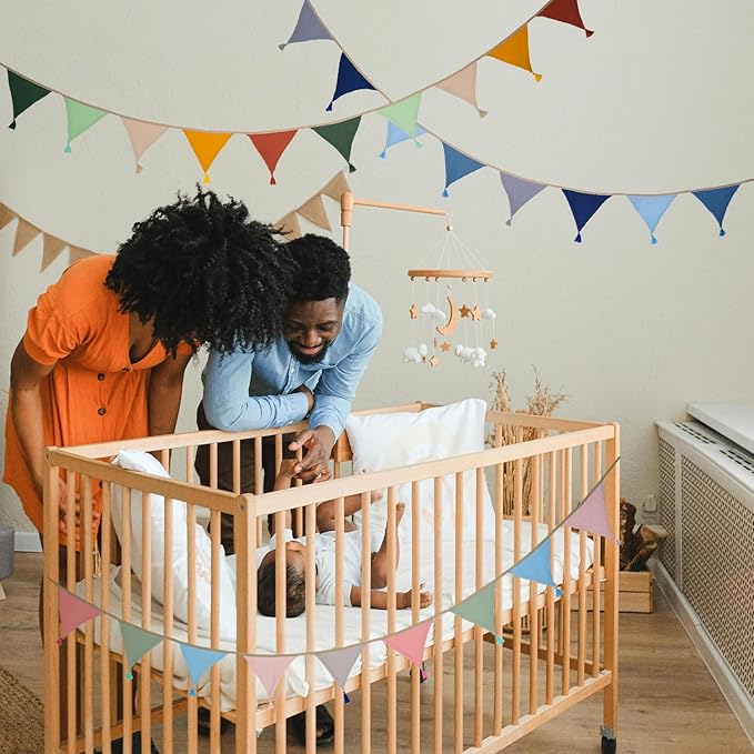 Fabric Bunting Banner, 2 Pack Handmade Neutral String Banner with Tassel Each 8.5 ft 10 Flags Nursery Wall Hanging Wedding Birthday Home Baby Shower Party Decoration Bunting (Light Candy 2 Packs)