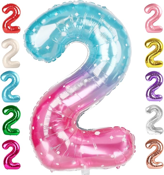 2 Numbers Balloon 40 Inch Pink Purple Blue Two Balloon Number Birthday Decor, 2nd 12 21st Party Celebration Decorations Graduations Wedding Baby Shower