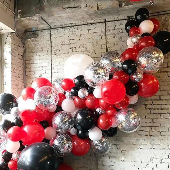 Red Black White Balloon Arch Kit 139Pcs with Sliver Confetti for Red and Black Birthday Party Decorations Graduation Party Birthday Party