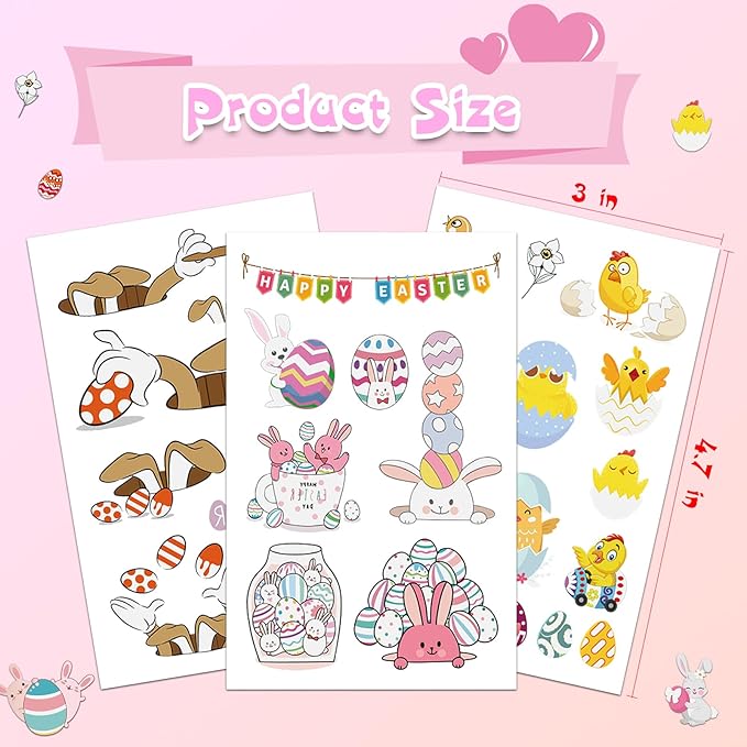100 Pcs Easter Luminous Temporary Tattoos for Kids Easter Party Favors Supplies Easter Basket Stuffers