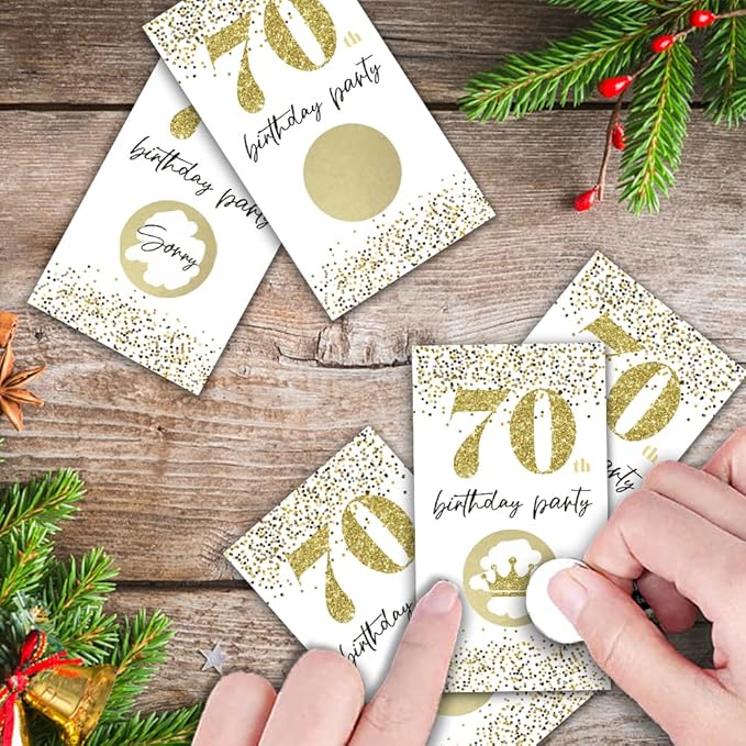 REWIDPARTY White Gold 70th Birthday Party Scratch Off Game Cards（32 PCS）Happy 70th Birthday Party Scratch Cards Cheers to 70 Years Party Supplies Activity for Birthday Raffle Tickets Kids Adults
