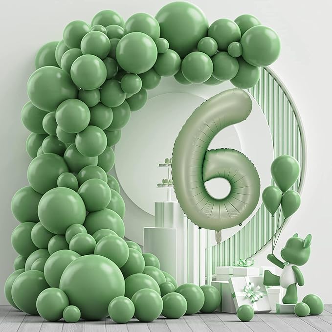 Number 6 Balloon, Large number balloons 40 inch, 6th Birthday Party Decorations 6 Year Old Birthday Sign Decor, Sage Green