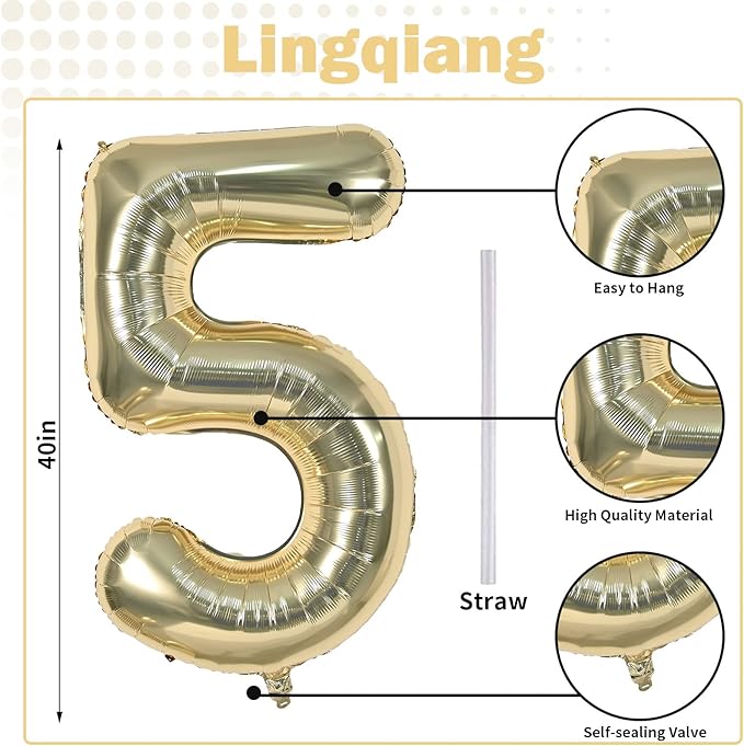 Champagne Gold Number 50 Balloons (3pcs), 40 Inch Unisex Birthday Decorations, Anniversary Party Supplies, Reusable Self Sealing