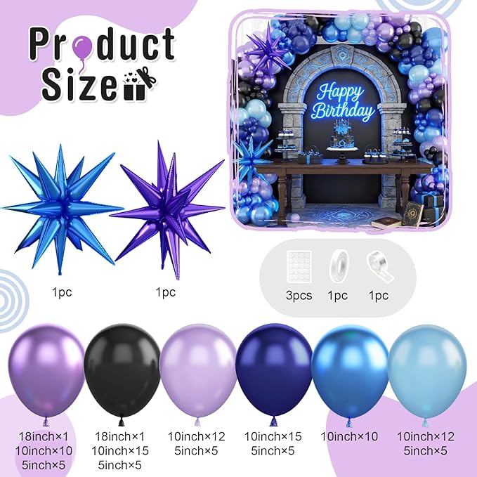 Black Purple Blue Balloon Arch Garland Kit, Metallic Blue Purple Balloons Kit with Stars Foil Balloon for Video Game Theme Party Birthday Baby Shower Engagement Decor Supplies