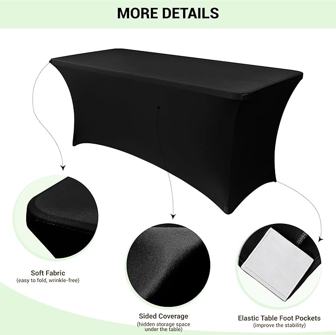 Obstal 4ft Stretch Spandex Table Cover for Standard Folding Tables - Universal Rectangular Fitted Tablecloth Protector for Wedding, Banquet and Party ?Black, 48 Length x 24 Width x 30 Height Inches?