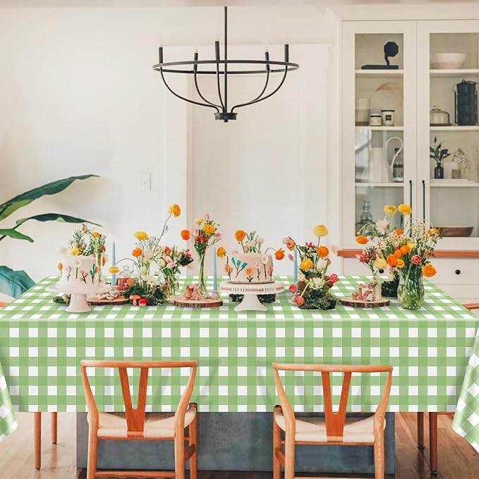 4Pcs Easter Plaid Tablecloths Plastic Disposable Rectangle Pastel Checkered Table Cover for Spring Easter Picnic Baby Shower Birthday Party Decorations, 51 x 86 Inch