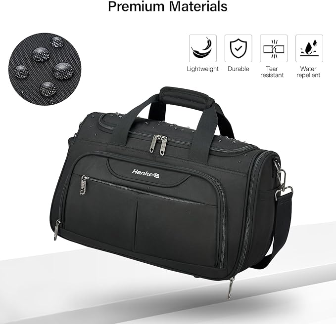 Hanke Carry On luggage Bags for Travel, Large Foldable Duffle Bag for Travel, Softside Lightweight Travel Bag Carry On Bags for Airplanes Women, Travel Tote Bags for Women Men.（Black）