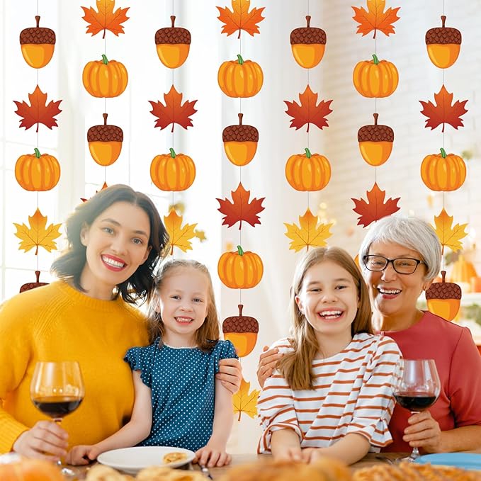 Xinnun 8 Pcs Fall Hanging Decorations Thanksgiving Ceiling Hanging Decor Fall Maple Leaf Pumpkin Acorn Paper Banner Autumn Garland Backdrop for Thanksgiving Party Indoor Outdoor Wall Door Decor