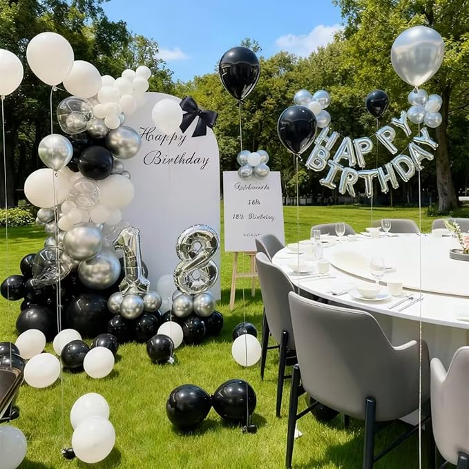 300 Pcs Black White Silver 12 Inch Bulk Latex Balloons for Birthdays Weddings Party Decorations