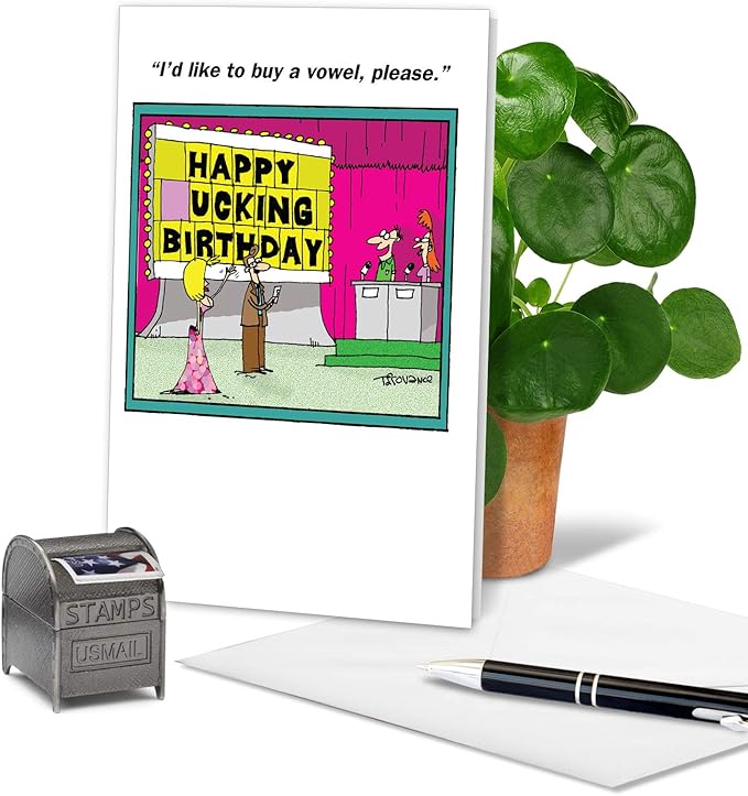 NobleWorks - 1 Happy Birthday Card Funny - Cartoon Humor for Birthdays, Stationery Joke (Buyer Discretion Advised) - Spell It Out 4366