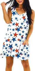 Deerose Women 4th of July Sleeeveless Dress Patriotic V Neck Tank Dresses with Pockets
