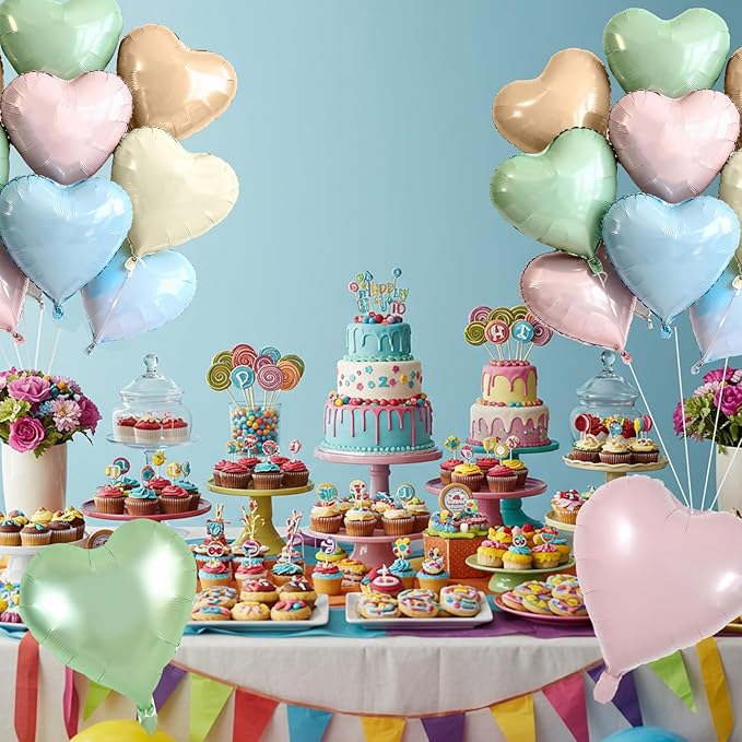 TONIFUL 30Pcs 18 Inch Pastel Colorful Balloons Light Rainbow Heart Shape Foil Mylar Banners Decoration for Birthday Valentine's Day Wedding Bridal Shower Anniversary Engagement Party Supplies