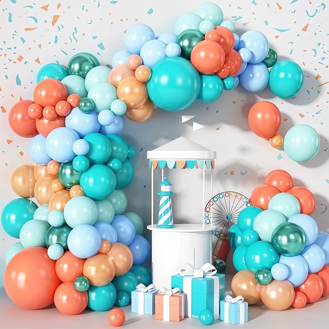 Tropical Balloon Arch Garland Kit with Rose Gold Blue Green Blush Balloons for Hawaii Baby Shower Birthday Theme Party Decorations