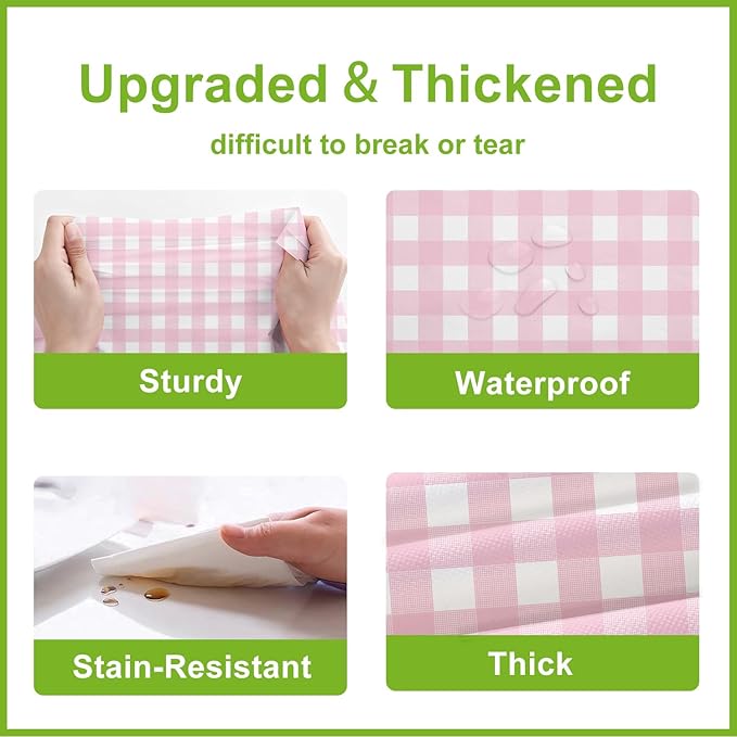 Oigco Pink Gingham Tablecloth - 3 Pack 54" × 108" Rectangle Disposable Pink and White Checkered Tablecloth, Picnic Table Cover for Party, Wedding, Birthday