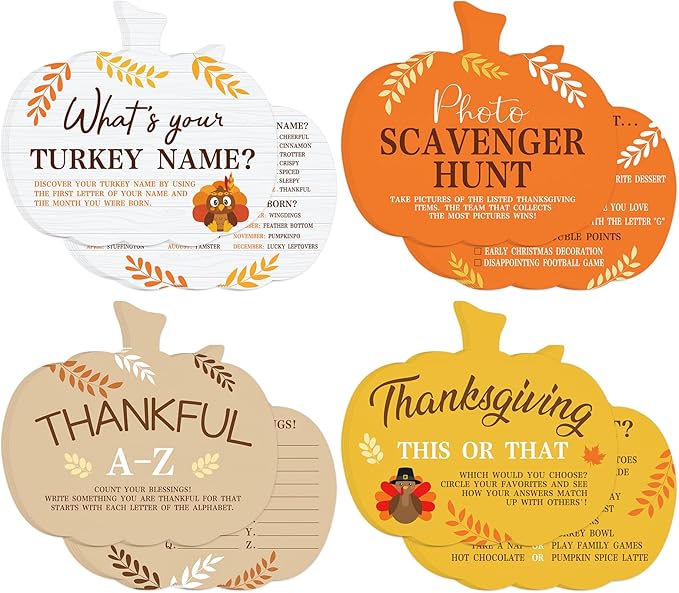 COCHIE Thanksgiving Games for Family Party Adults Office Large Groups, What is Your Turkey Name Games, Autumn Photo Scavenger Hunt Game, Fall This or That Classroom Activities (Pumpkin)