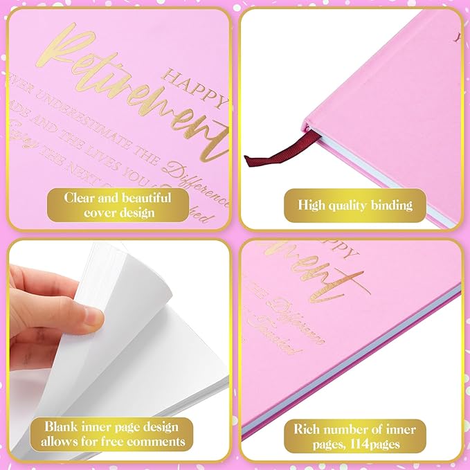 2026 Retirement Guest Book with 2 Markers 8.7'' Square Hardcover Blank Guest Photo Signing Memory Book Happy Retirement Gift Party Supplies for Women Men Teacher Grad Decor (Pink,Fresh)