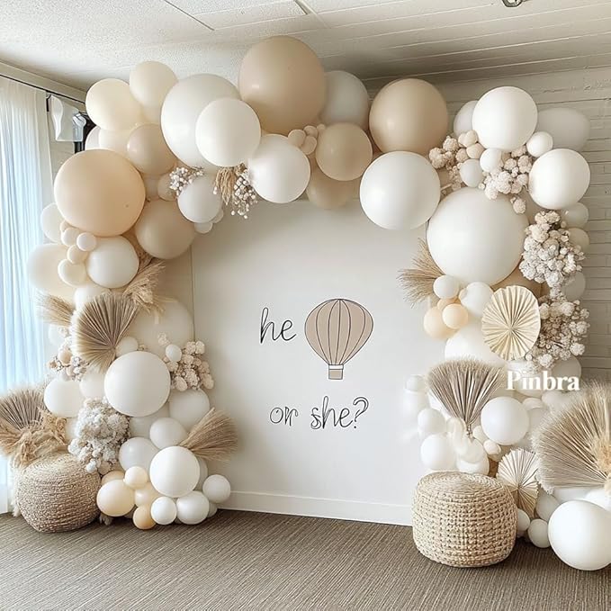White Balloon Arch Double Stuffed White Sand Cream Beige Balloon Garland Kit Blush Nude Balloons for Neutral Baby Shower Gender Reveal Bridal Birthday Wedding Engagement Party Decorations