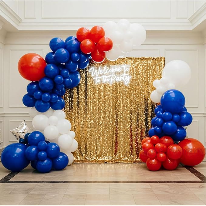 Red White and Blue Balloon Arch Kit with Silver Star – Double-Stuffed Balloons in 5"/12"/18" for 4th of July, Graduation, Patriotic Birthday, Baseball Party Decorations