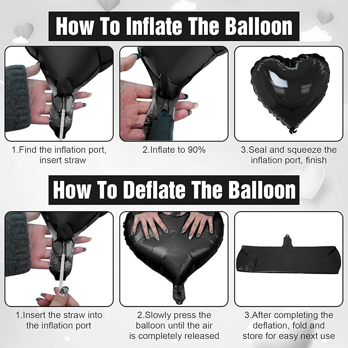 Black Heart Balloons,10Pcs Black Foil Heart Shaped Love Balloons,18Inch Helium Polyester Film Balloon for Valentines,Engagement,Birthday,Anniversary,Wedding Party Decorations