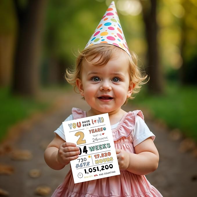 Cute 2nd Birthday Card for Girls Boys, Ideal 2nd Birthday Gift from Mom Dad, 2 Years Old Birthday Card Gift For Son Daughter Children, Two Years Old Birthday Decorations for Grandson Granddaughter