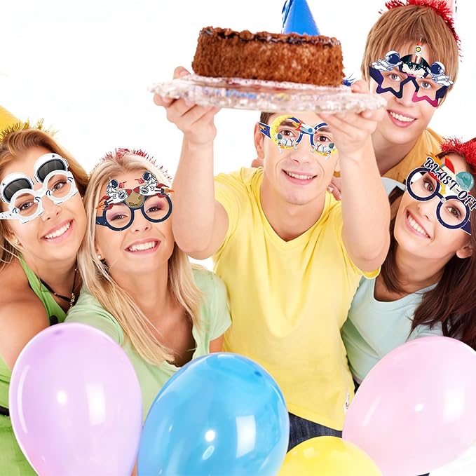 12PCS Outer Space Glasses, Astronaut Paper Eyeglasses Photo Booth Props for Outer Space Birthdays Party Supplies