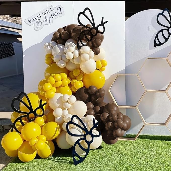 Yellow Brown White Balloon Garland Arch Kit, 160Pcs Latex Balloons Different Size 18 12 10 5 inch for Birthday Bridal Baby Shower Gender Reveal Wedding Retirement Party Decorations