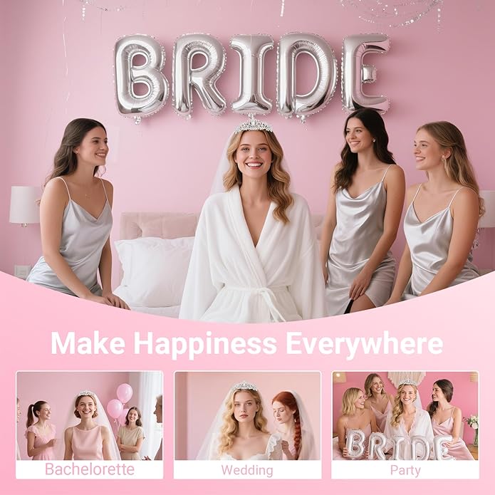 3Pcs Bride to Be Crown with Sash and Veil for Bachelorette Party Decorations, Bridal Shower Accessories for Gift, Favors