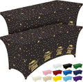 Pureegg Graduation Decorations 2026 Spandex Tablecloth 6ft - 2 Pack, Class of 2026 Black Fitted Stretch Rectangle Table Cover, Wrinkle-Free Tight Tablecloth for Graduation Party, Banquet