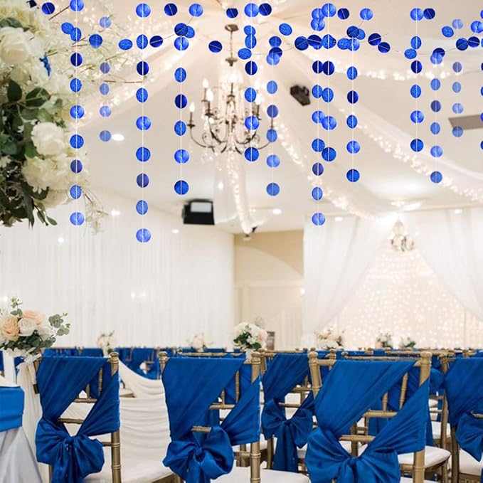 Cheerland Royal Blue Circle Dot Garland Glitter Blue Birthday Decorations Banner Hanging Streamers Photo Backdrop Party Decorations for Bday Bridal Shower Graduation Kids Party Decor Supplies
