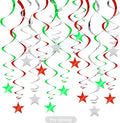 BEISHIDA Red Green Silver Star Hanging Swirl Christmas Decorations Ceiling Hanging Party Supplies for Christmas Birthday Wedding Decorations, Pack of 15