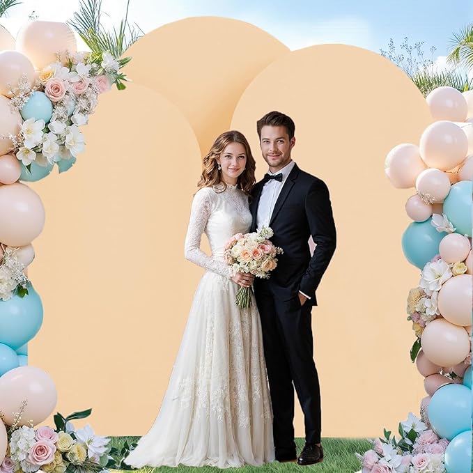 Wedding Arch Cover (7.2FT, 6.6FT, 6FT) Set of 3 Arch Backdrop Spandex Cover for Birthday Party Baby Shower Ceremony Banquet Decoration (Beige, 7.2FT,6.6FT,6FT)
