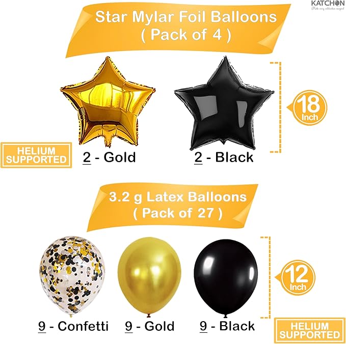 KatchOn, Black and Gold Graduation Balloons Set - Big, Pack of 31 | Star Balloons, Latex Balloons for Graduation Decorations 2026 | 2026 Graduation Decorations, Prom Decor