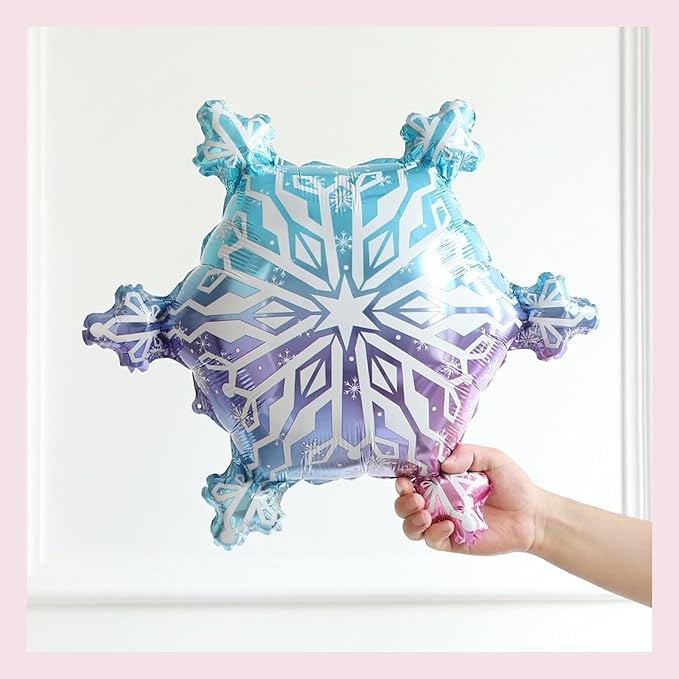 163pcs Little Snowflake Balloon Arch Kit - Metallic Pink Blue White Latex Balloons with Snowflake Foil Balloons for Winter Wonderland Party, Gender Reveal, Baby Shower, 1st Birthday Decorations