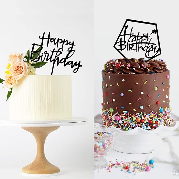 6-Pack Black Birthday Cake Topper Set, Double-Sided Shiny Black, Acrylic Happy Birthday Sign Cake Toppers/Cupcake Toppers, Party Decorations Supplies for Cool Guy.
