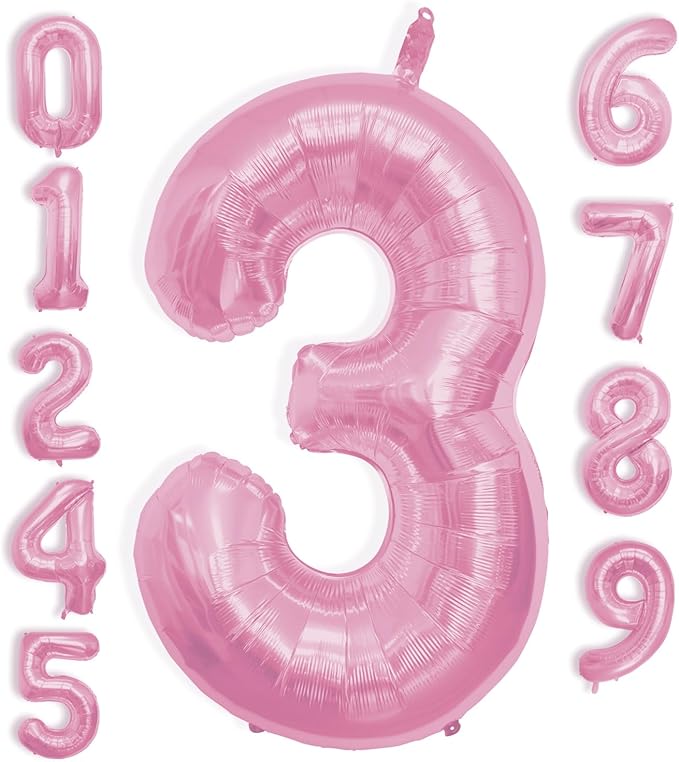 40 Inch Large Pink Number Celebration and Decoration Balloon for Birthday Parties, Graduations, Anniversaries, Weddings, Photo Shoots, Special Events - Helium Foil Mylar (Pink Number 3)