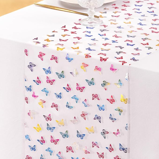 Socomi Butterfly Spring Table Runner Gauze Easter Seasonal Holiday Dining Table Decoration for Indoor Outdoor Home Party Decor 72 inch 1pc