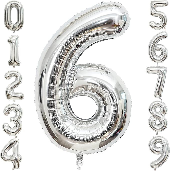 40 Inch Large Silver Number 6 Letter Balloon, Alphabet Letter Mylar Foil Helium Big Number Balloons for Birthday Anniversary Party Graduations Festival Decorations