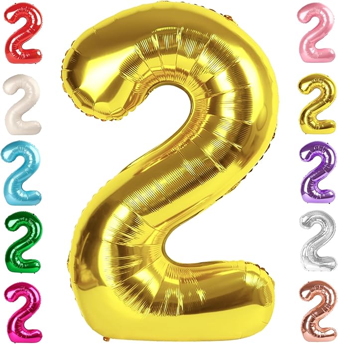 2 Numbers Balloon 40 Inch Gold Two Balloon Number Birthday Decor, 2nd 12 21st Party Celebration Decorations Graduations Wedding Baby Shower