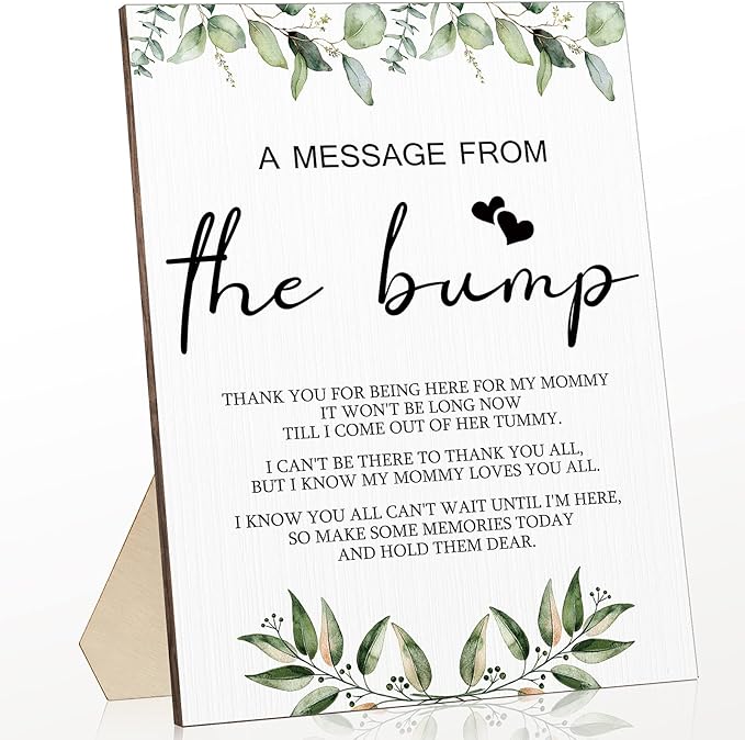 Roowest Cool Baby Shower Tabletop Decoration a Message from the Bump Wooden Baby Shower Games Sign Greenery Cute Gender Reveal Party Thank You Sign, 11.2 x 8.66 Inches(Greenery)