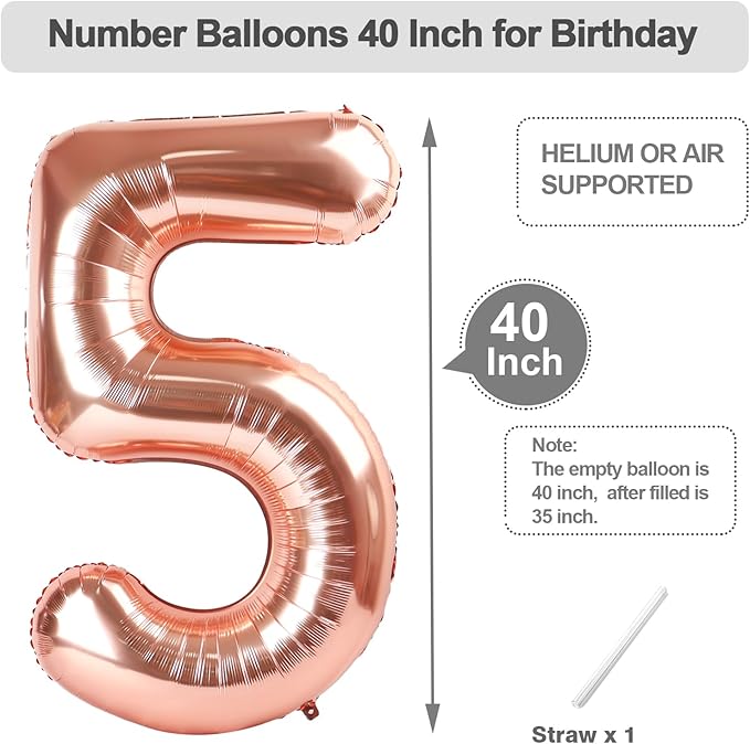40 Inch Number Balloons, Rose Gold Balloons for Woman Man 15th Birthday Party Decoration, Foil Number 15 Ballon for 15, 51 Anniversary, Bridal Shower, Graduation, Wedding, Valentine's Day